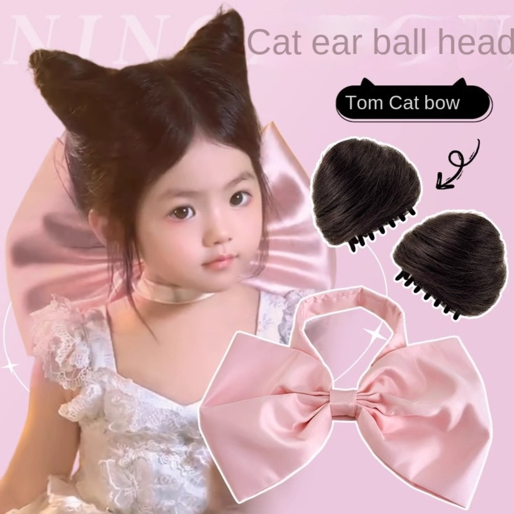 Exquisite Marie Cat Cat Ears Hair Bun Bow Choker Set Anime Hand Made Cat Ears False Hair Pieces Kitten Jewelry on Neck Bow Satin Necklace Decoration. 