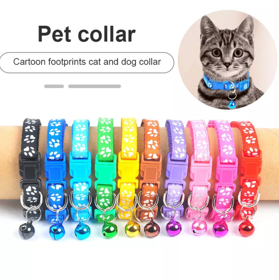 Cat Collar with Bell and Cat Belt - Cute Paw Print Design for Stylish Pets