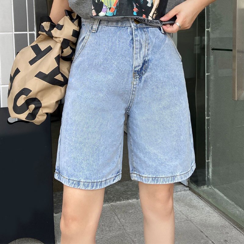 High Waist Wide Leg Denim Shorts Women 