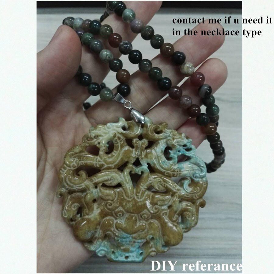 Classical Craved Traditional Chinese Ancient Vintage Pattern Green Gem Stone Charm DIY Pendant Necklace DIY For Women Men Unisex. 