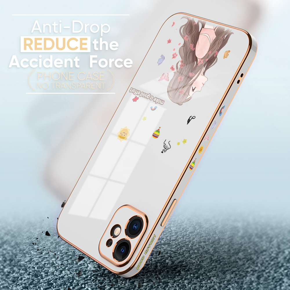 TA for iPhone 7 Plus 8 Plus Back Cover + Free Lanyard Charming Girl Luxury 6D Plating Case Side Pattern Soft Silicone Square Phone Cases for Girls. 