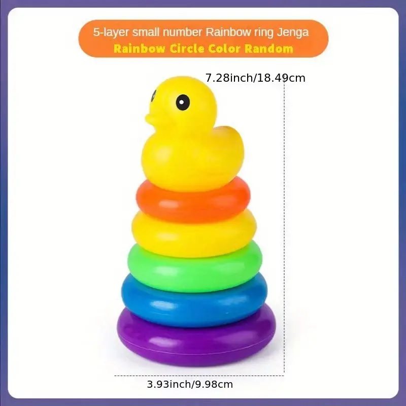 Rainbow rings stacking with Duck Toy 5 to13 Rings,  Colors, 1 Duck. 