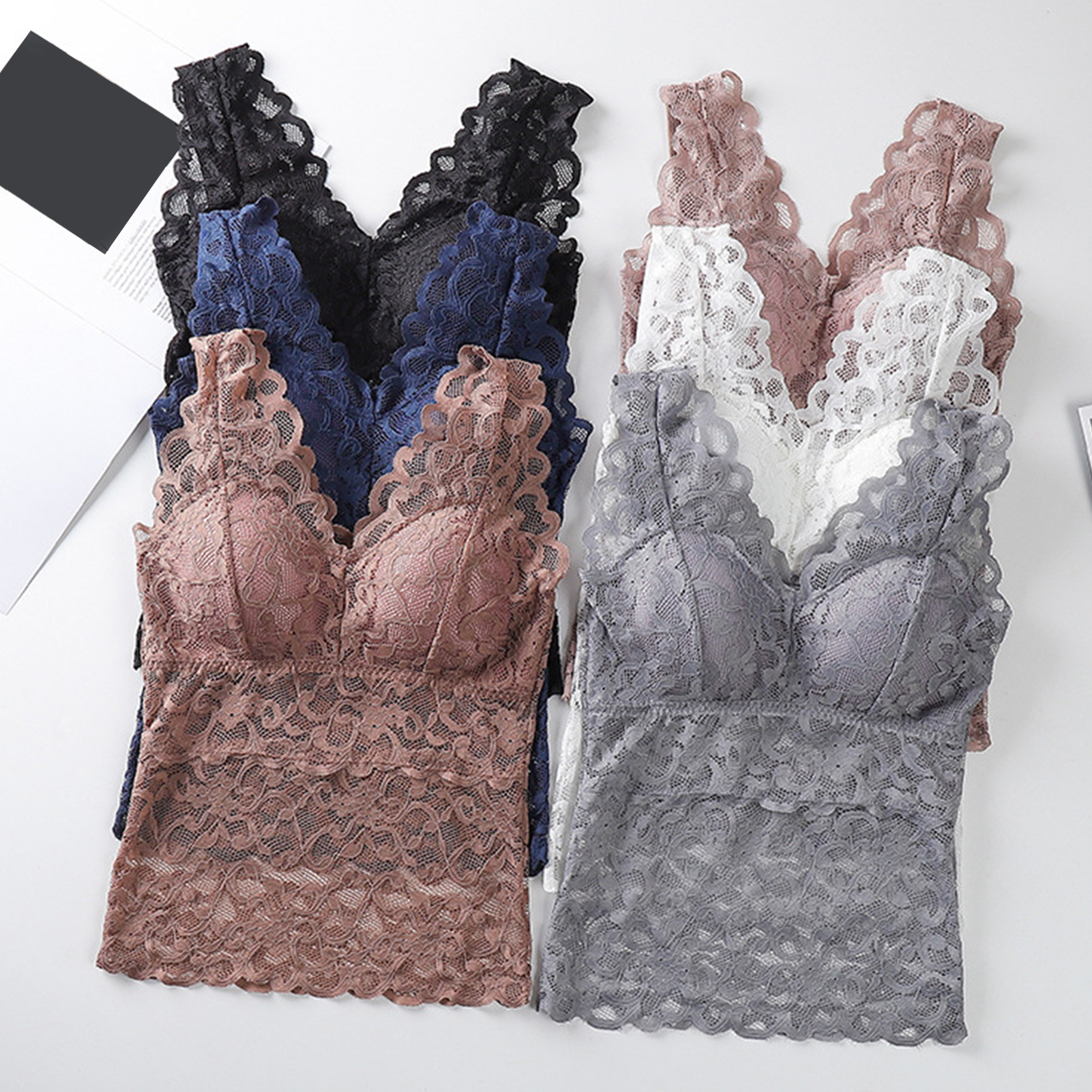 Epoch See-through Pads Beauty Back Thin Bra Vest Sweet Lace Stitching Casual Underwear Top. 