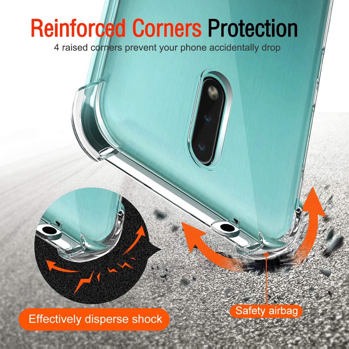 For Nokia 2.3 Back Cover Shockproof Transparent Soft TPU Silicone Protector Phone Case with Shock Absorption Bumper Corners. 