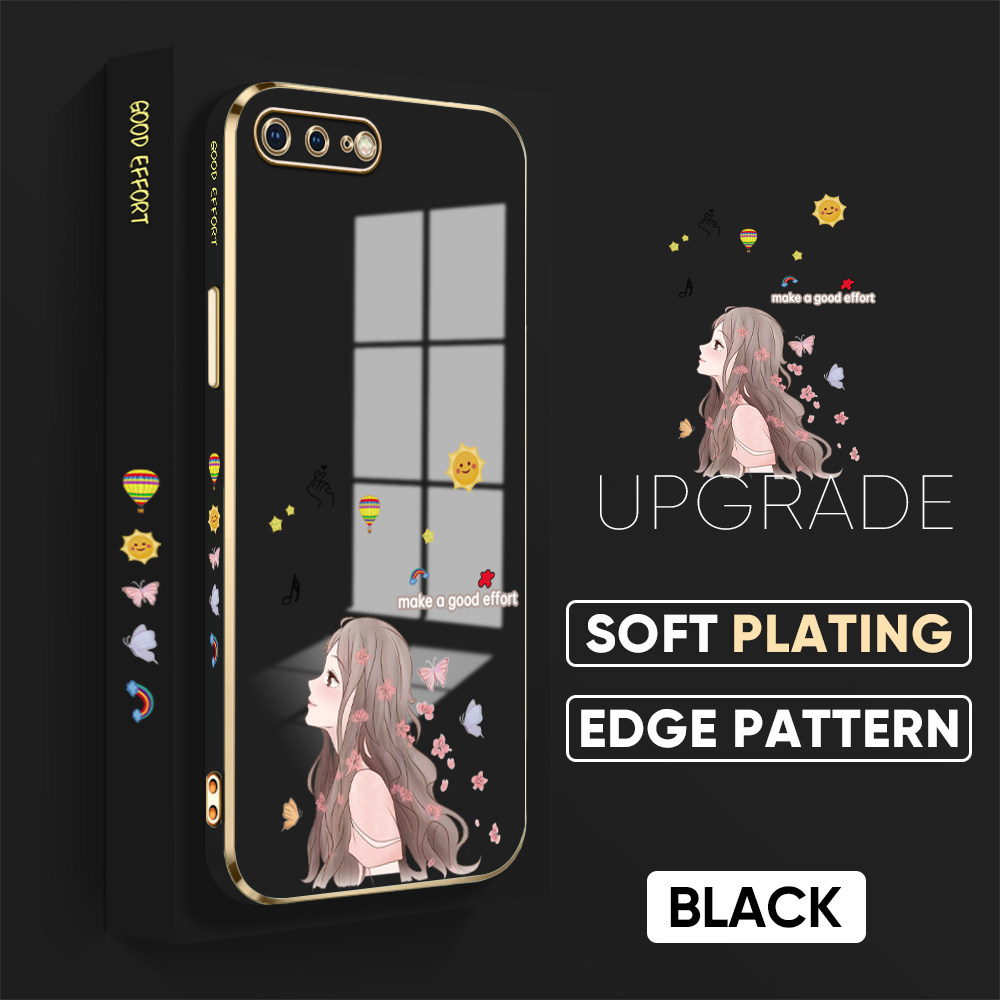 TA for iPhone 7 Plus 8 Plus Back Cover + Free Lanyard Charming Girl Luxury 6D Plating Case Side Pattern Soft Silicone Square Phone Cases for Girls. 