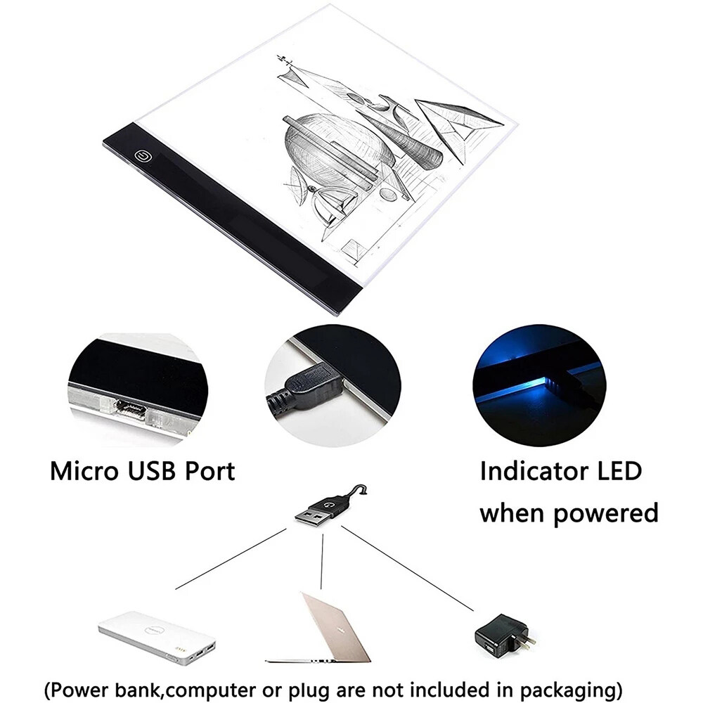 A4/A3 LED Tracing Light Box Board Artist Tattoo Drawing Pad Table Stepless Adjusted , A5 LCD Copy Board, 3 level Dimming Ultra-Thin Adjustable Light Box, USB Power Artcraft Pad, Painting Writing DIY Box. 