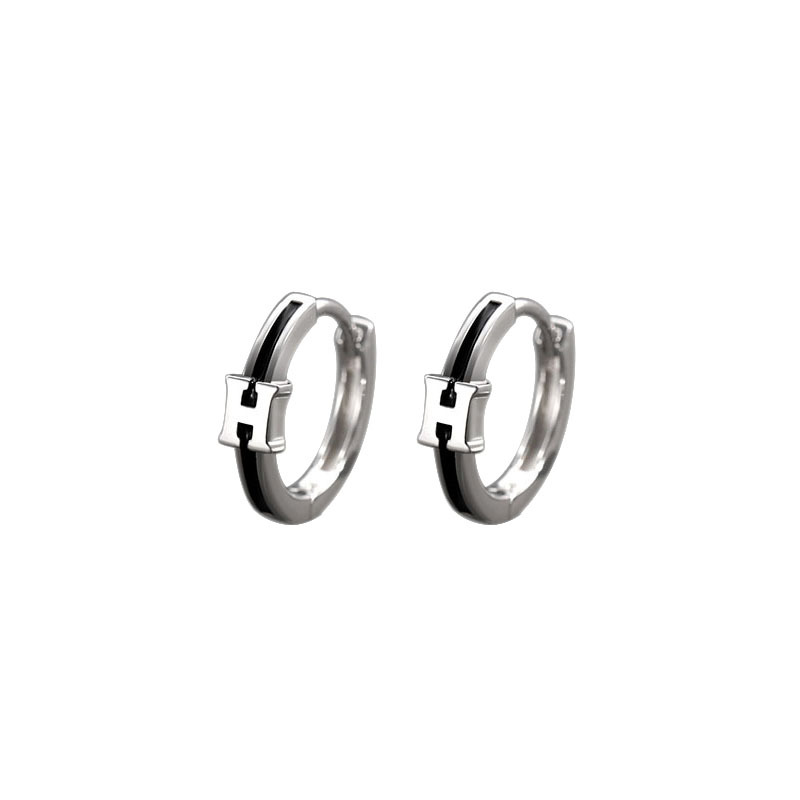 S925 Sterling Silver H Letter Epoxy Ear Clip Male Hip Hop ins Advanced Sense Trendy Unique Design Sense Ear Ring Ear Rings. 