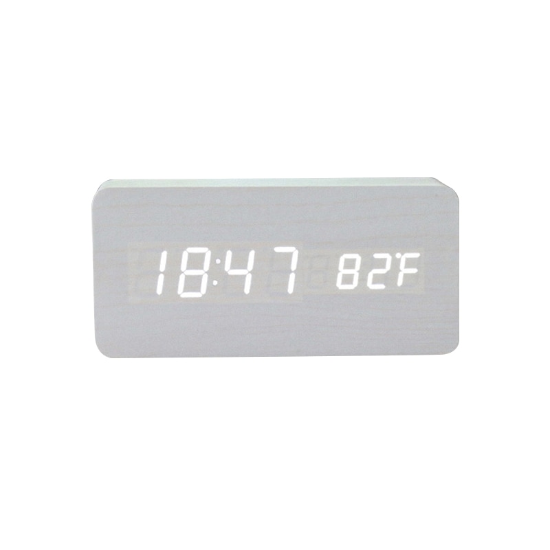 LED Digital Clock Wooden Alarm Clock Table Sound Control Electronic