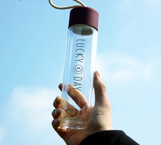 Customization 350ml Frosted transparent and smoke Glass Water Drinking Bottle smile Glass Water Bottle. 
