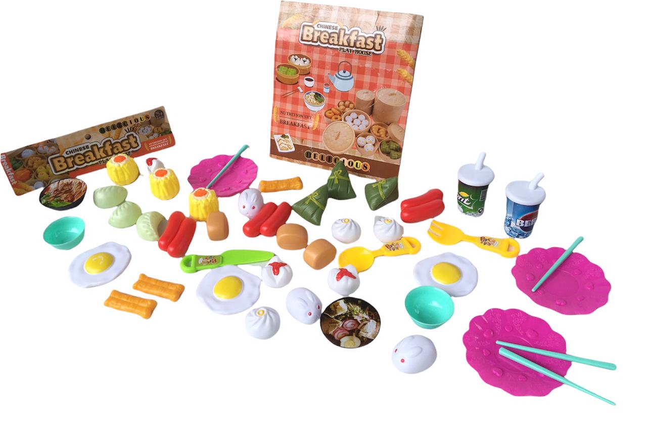 Chinese Breakfast Food Playset / 46 Pieces / 22*5*30 CM /  Chinese Play Food Cooking Toys Children Pretend Play Food Toy Simulation Kitchen Set Toy For Girls Boys Kids Toddlers. 