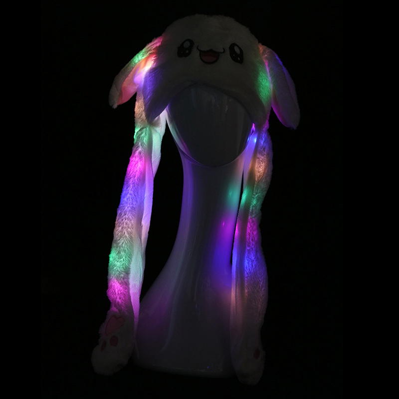 Women's Movable Bunny Ears Hats With Lights Girls Winter Plush Warm Rabbit Hat. 