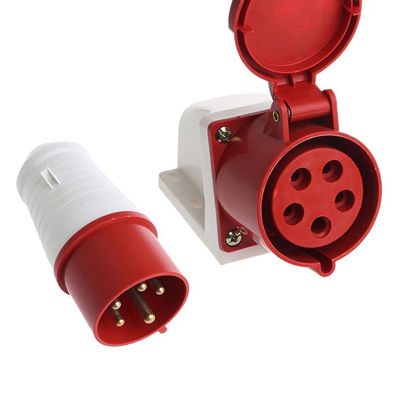 1pc 32A 5pin Industrial Wall Socket Plug IP44 3P+N+E Surface Mount Socket Plug