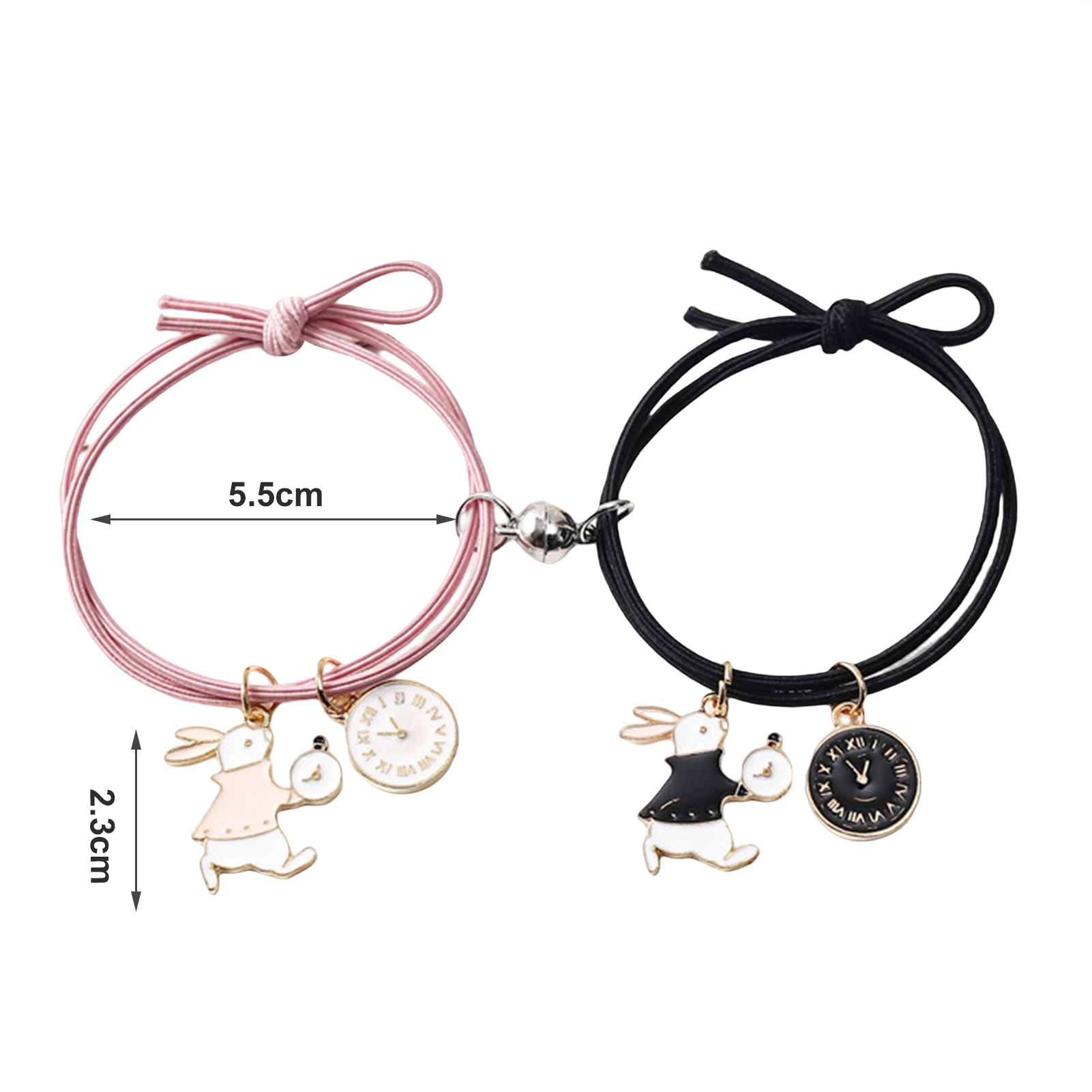 1 Pair Couple Bracelets Magnet Stone Cute Animal Knotted Adjustable Elastic Rope Decorative Valentines Day Gift Time Rabbit Pendant Lover Bracelets Rubber Bands for Student. 