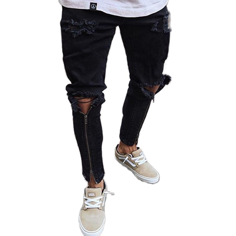 Loeay Mens Cool Designer Marque Black Jeans Skinny Déchiré Détruit Stretch Slim Fit Hop Hop Pantalon avec Trous pour Hommes Pantalon Décontracté