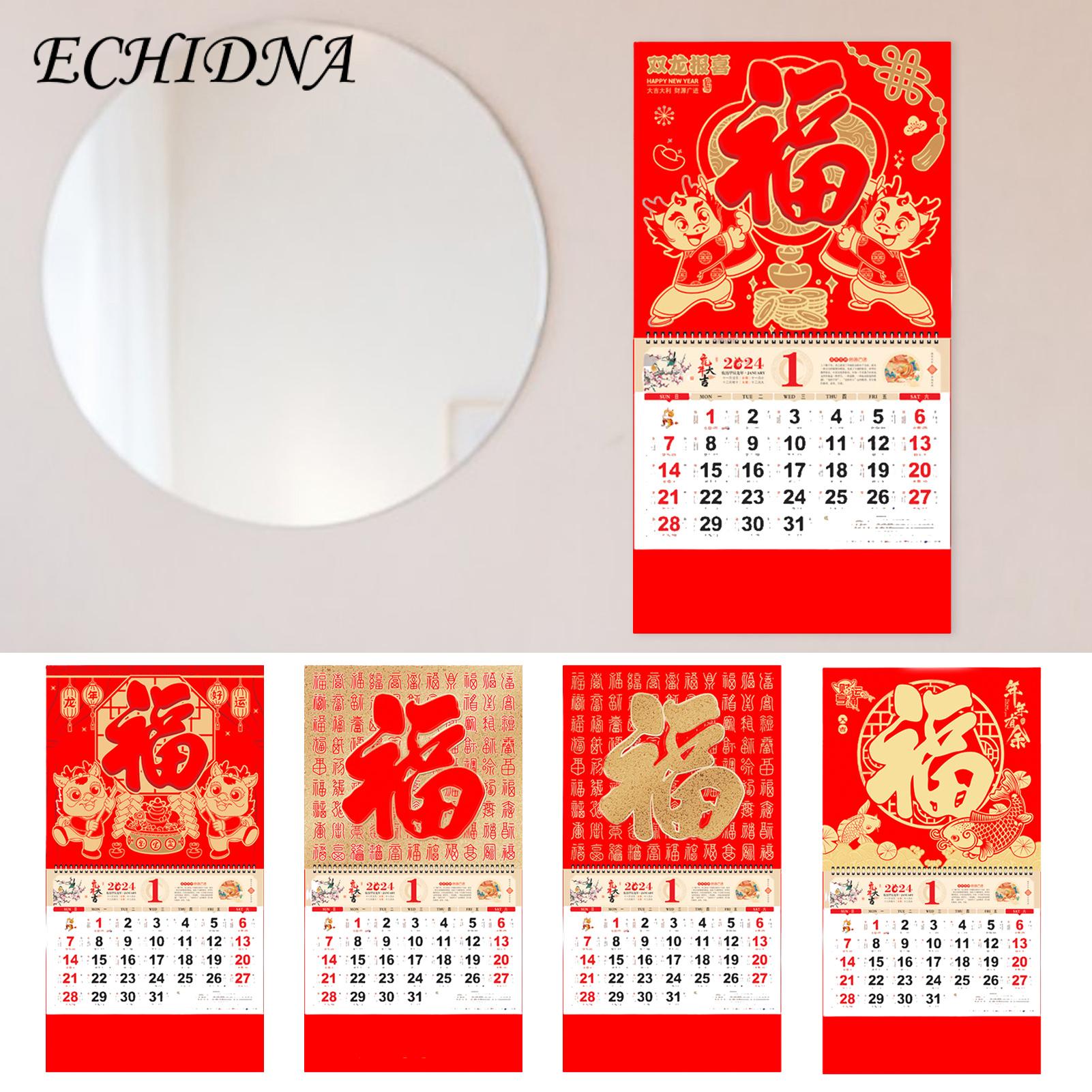 Year of the Dragon Wall Calendar 2024 Red Chinese New Year Wall Calendar Double Coil Tearable Monthly Ornament for Home Office Lunar Dates Wall Calendar