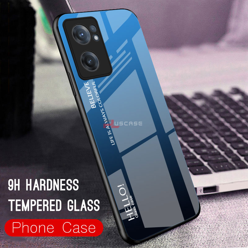 PlusCase for OnePlus Nord CE 2 5G Case Glass Hard Gradient Painted Shockproof Phone Back Cover. 
