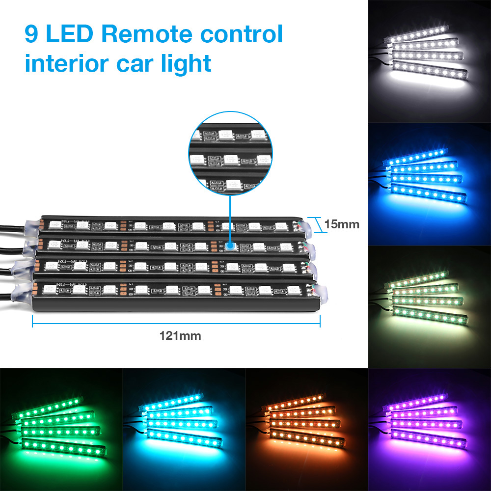 4pcs 12v Car RGB LED Strip Light LED Strip Lights Colors Car Styling Decorative Atmosphere Lamps Car Interior Light With Remote. 