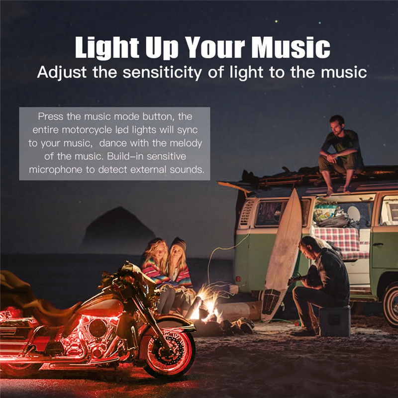 8PCS Motorcycle Underglow LED Light Kit, App Control Multicolor Motorcycle LED Light Kit RGB Strips Light Waterproof Parts Accessories. 