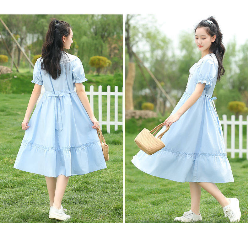 New Fashion 2023 Summer Girls Dress Kids School Students High School Casual Dresses Princess Children Clothes Teenage Clothes 5 6 8 10 12 14 Years