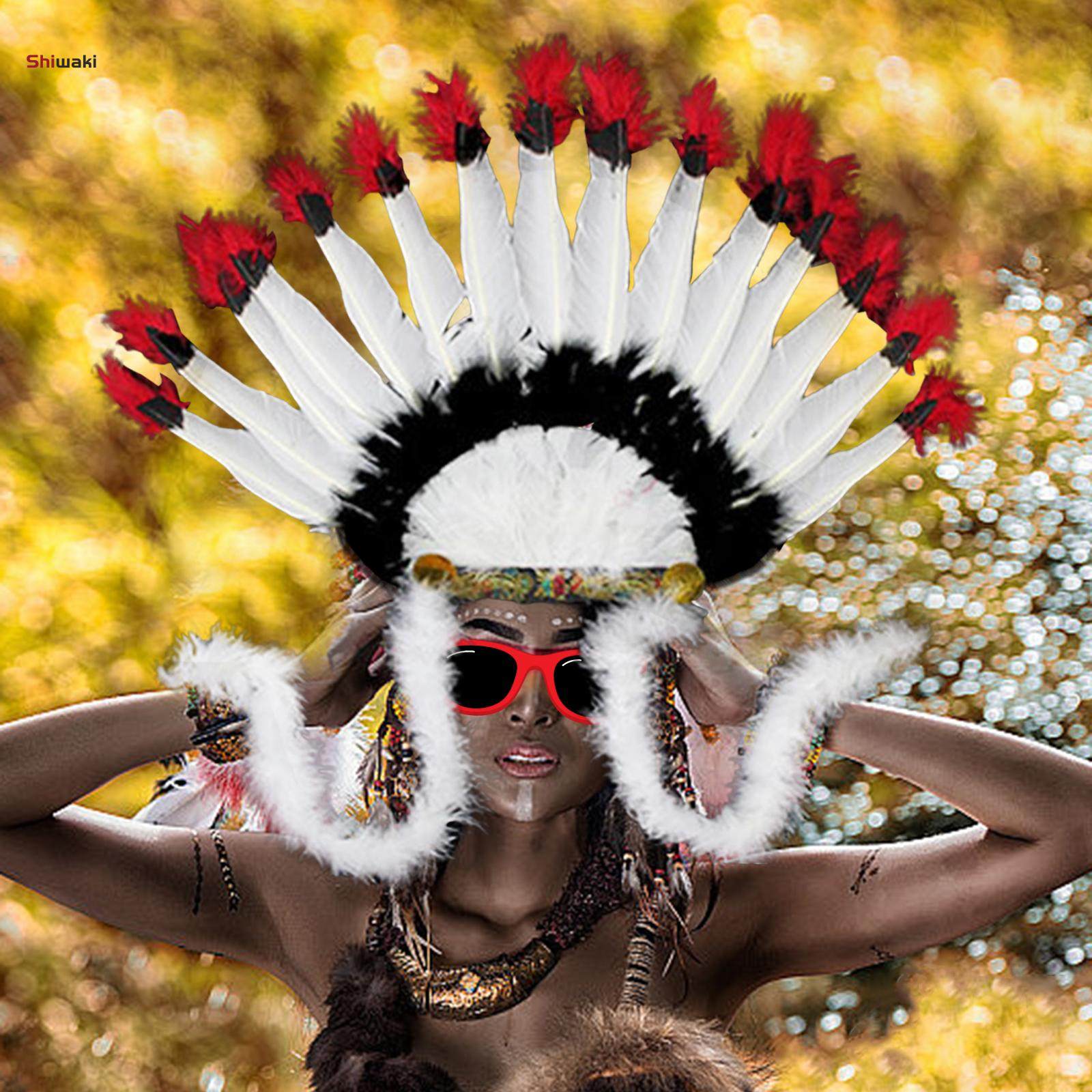 Feather Headdress Indian Hat Headwear for Performance Party Carnival Costume Style A