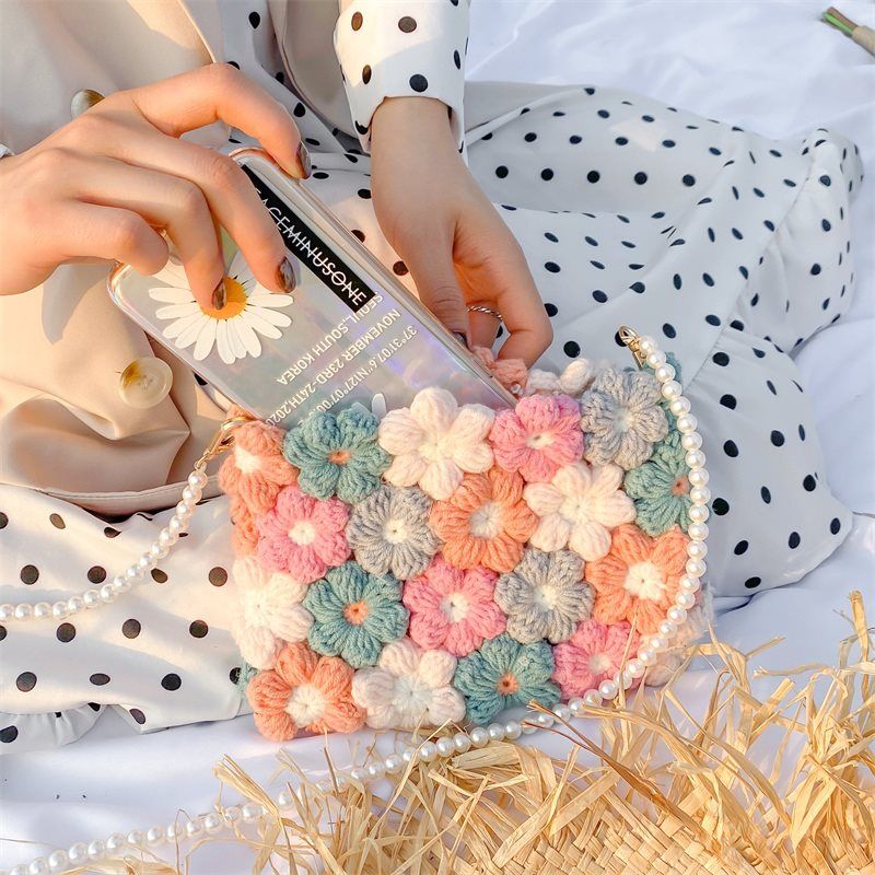 Puff Flower Bag HandmadediyMaterial Package Xiaohongshu Internet Celebrity Same Wool Crochet Homemade Messenger Bag
