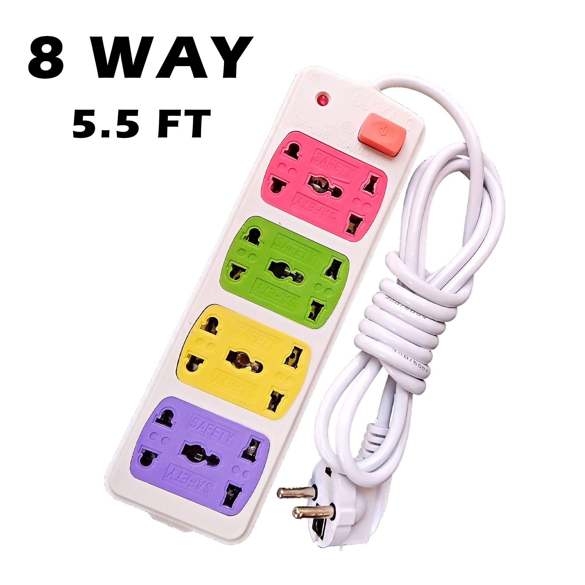 Power Strip AC Plug 5.5 Feet 8 Sockets Wirecode Electrical Adapter