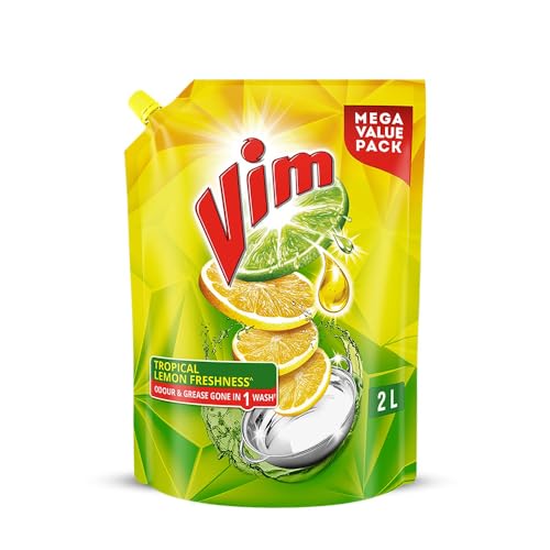 Vim Dishwash Liquid Gel Lemon Refill Pouch, 2 Ltr | Dishwash Gel Infused With The Power Of Lemons | Leaves No Residue FROM INDIA(SAM)