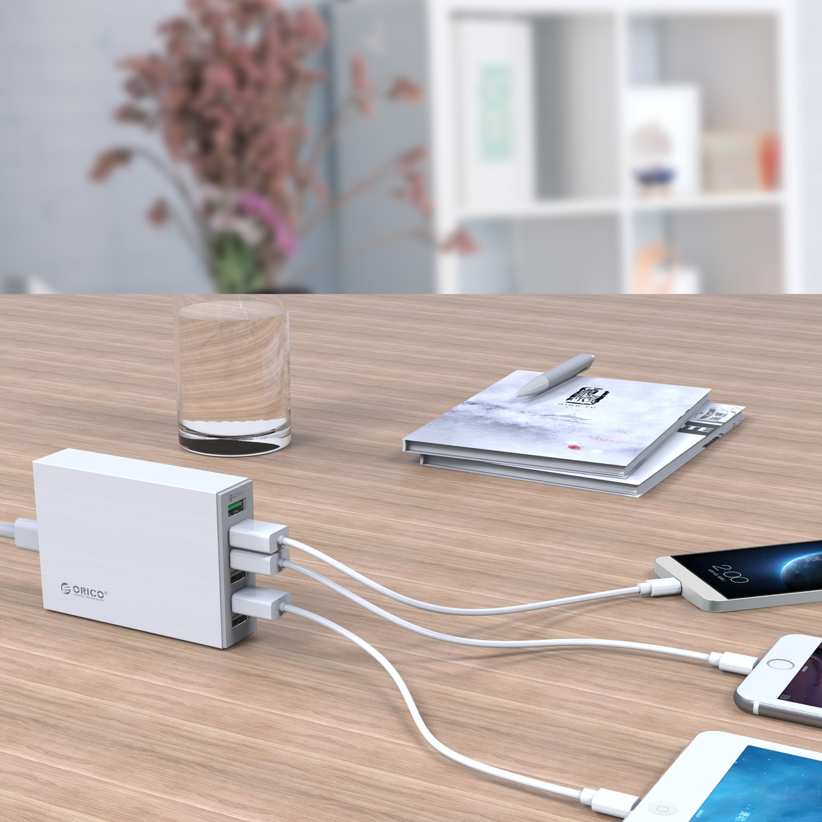 ORICO QC2.0 Fast Charger 6 Ports USB Desktop Charging Station for iPhone Samsung Xiaomi Huawei Smartphone Docking Charger. 
