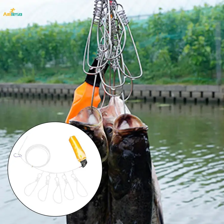 Fishing Stringer Clip Portable Heavy Duty Snap Lock with Float Fish