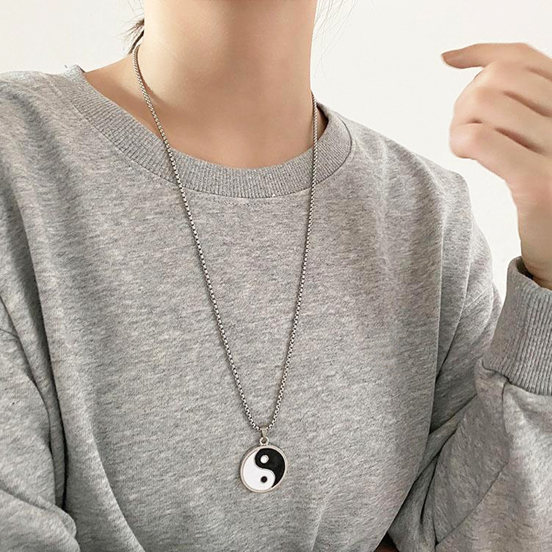 Vintage Men's Stainless Steel Necklace- Chinese Style Yin Yang Tai Chi Pendant Necklace -Male Punk Jewelry Accessories. 