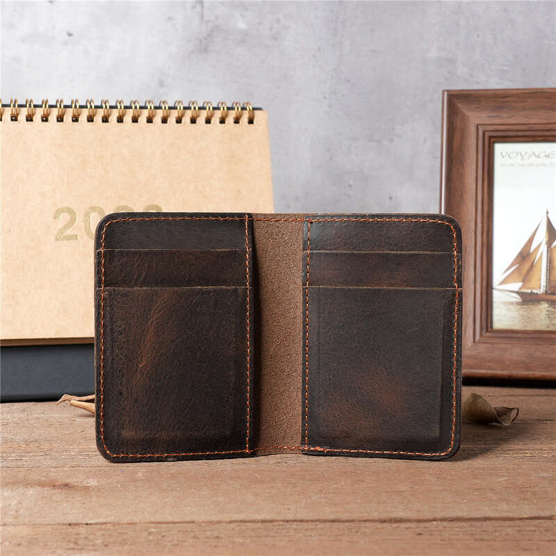 1088 Men's and Women's Genuine Crazy Horse Skin Head Layer Cow Leather Bag Wallet Pocket Simple Ultra thin Multi Card Space Large Capacity. 