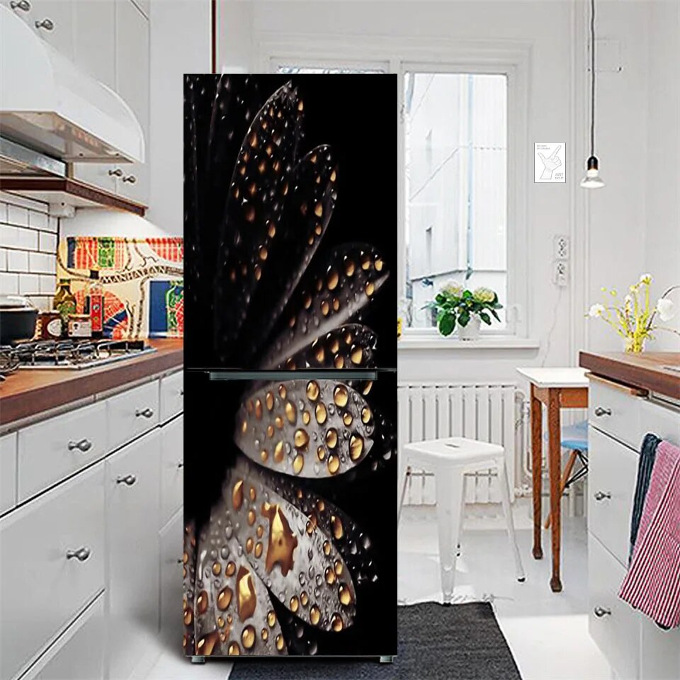 PVC Flower Fridge Door Cover Stickers Adhesive Refrigerator Door Mural Kitchen Renovation