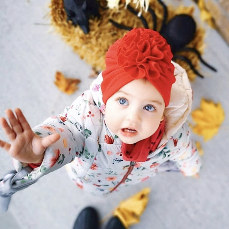 Big Flower Baby Turban Soft Solid Color Kids Newborn Baby Girl Hat Infant Toddler Bonnet Cap Beanie Headwraps Baby Accessories. 