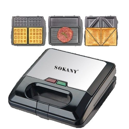 Sokany 3 in 1 Sandwich Maker with Detachable Plates for Toast / Waffle / Grill 1400 Watts