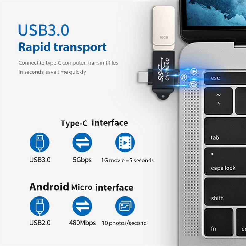 USB C to USB 3.0 OTG Converter USB 2 in 1 Type C Micro-OTG Adapter. 