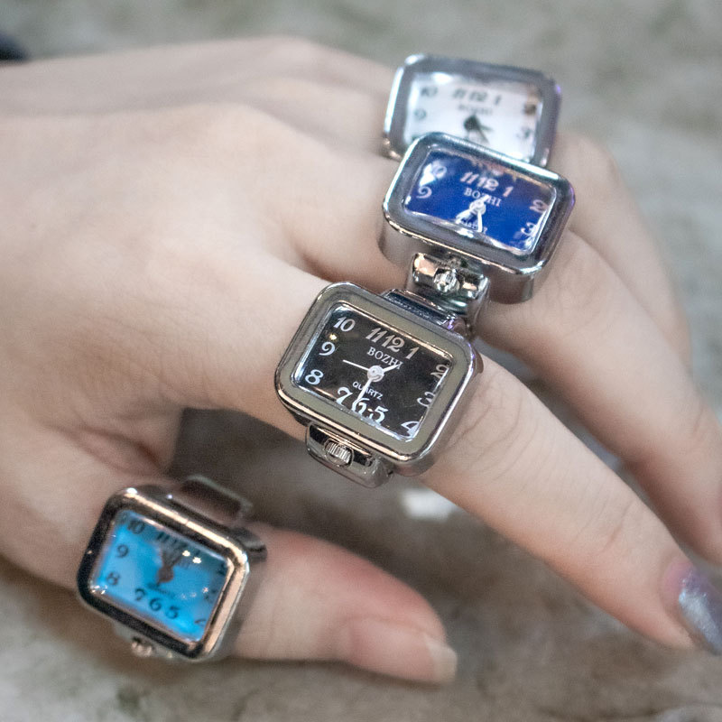 Rectangular Vintage Ring Watch Small Finger Watch Ring Dial Quartz Elastic Watchband Waterproof Steel Mini Ring Watches. 