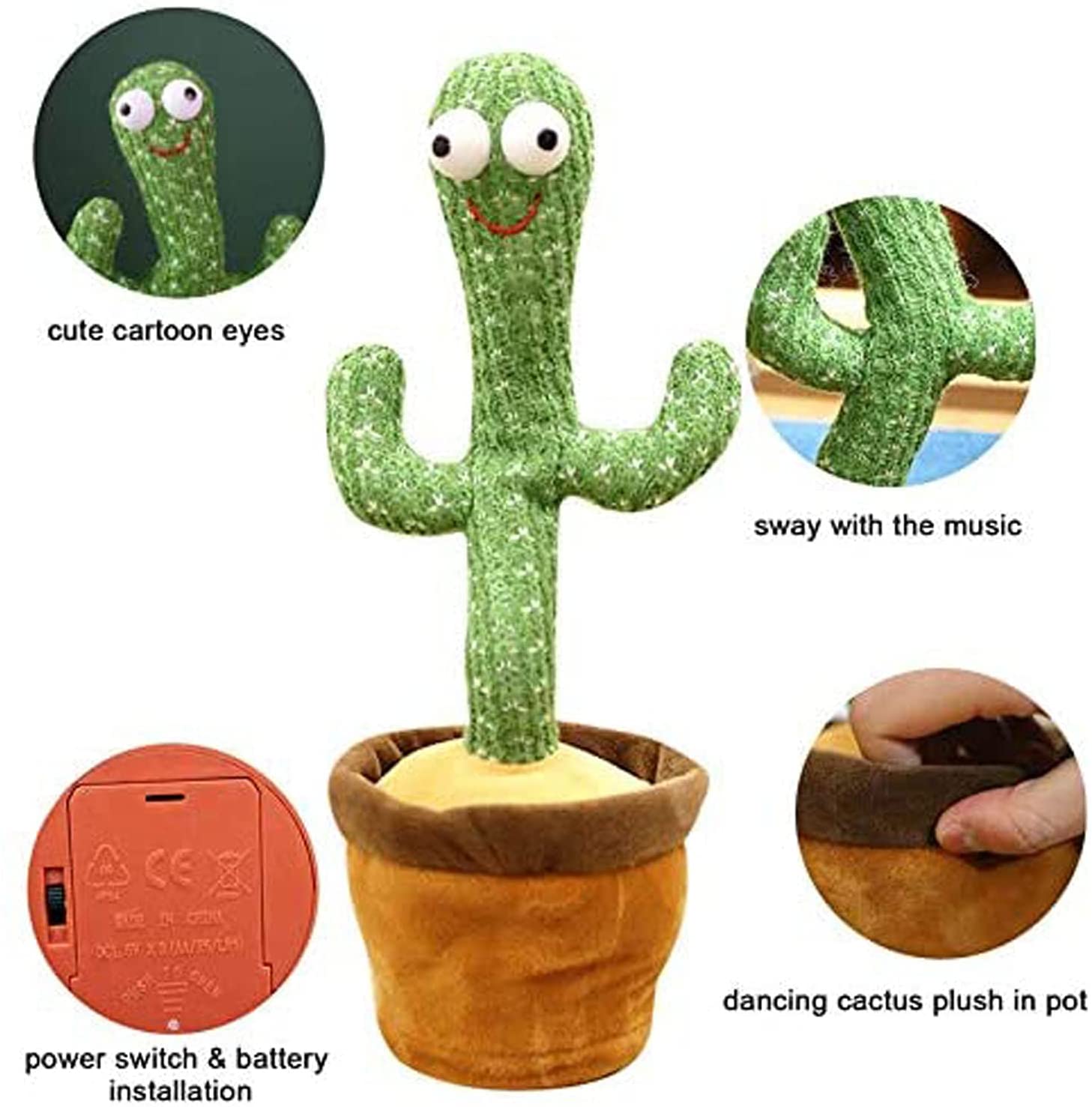 TikTok Dancing Cactus Toy with 60 Popular Songs + 3 Costumes Talking Singing Electric Musical Plush Children Toys Repeats Imitating Mimicking Voice. 