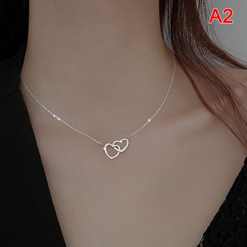 Double Heart Necklace Stainless Steel Hollow Heart Pendant Clavicle