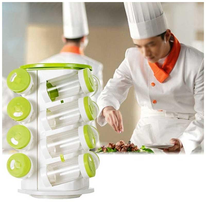 16PCS Spice Jar Seasoning Bottle Stand Rotating Holder