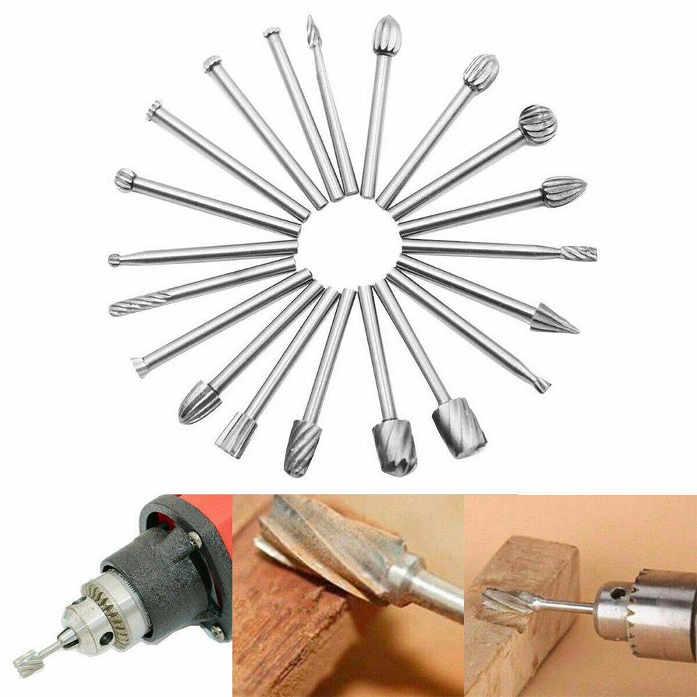 Electric Grinder Accessories High Speed Steel Grinding Bit Drill Bit Grinding Head Alloy Rotary File Woodworking Milling Cutter 20pcs. 
