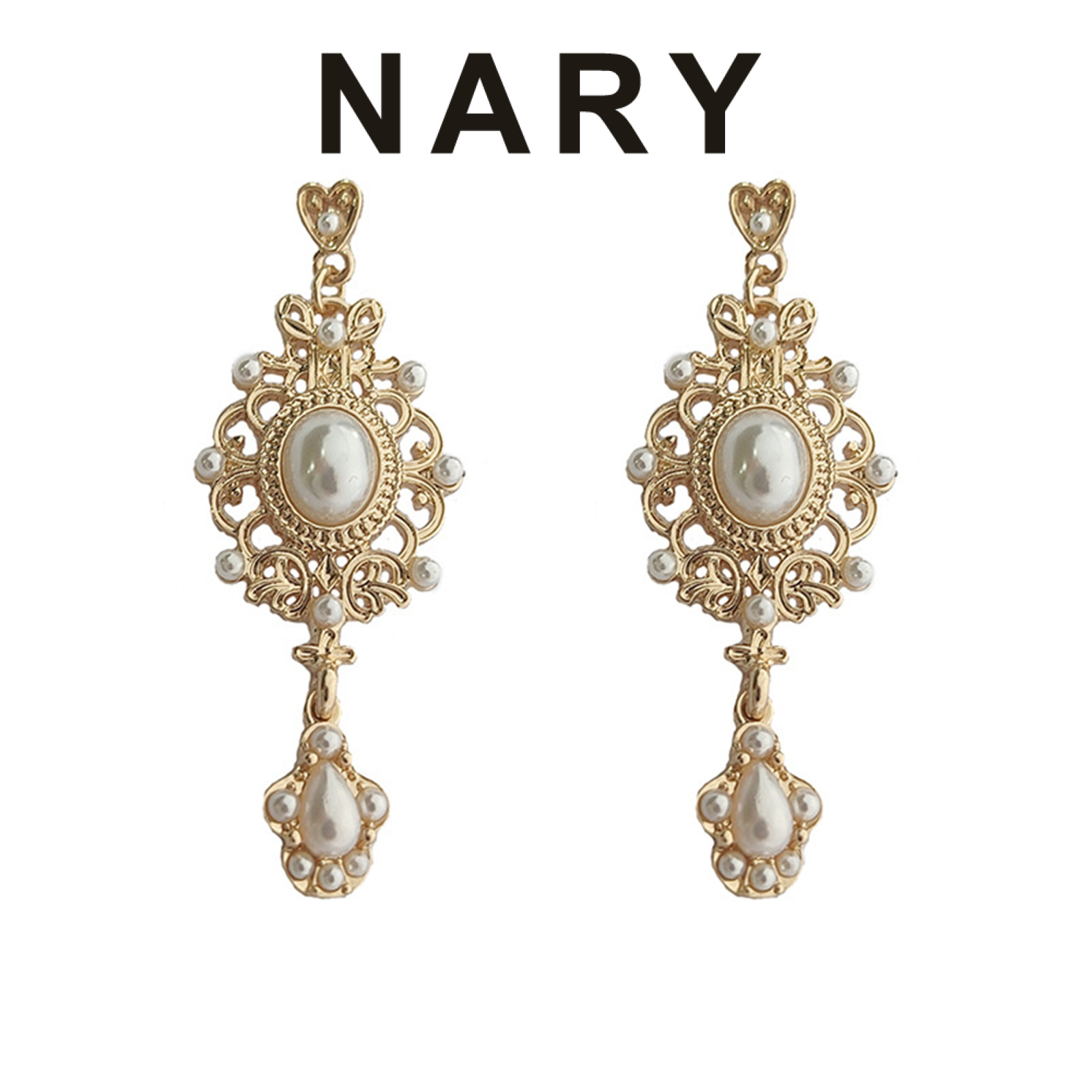 1 Pair Dangle Earrings Royal Court Design Faux Pearl Geometric Pattern Classical Temperament Dress Up Ornamental Retro Court Baroque Stud Earrings Fashion Jewelry