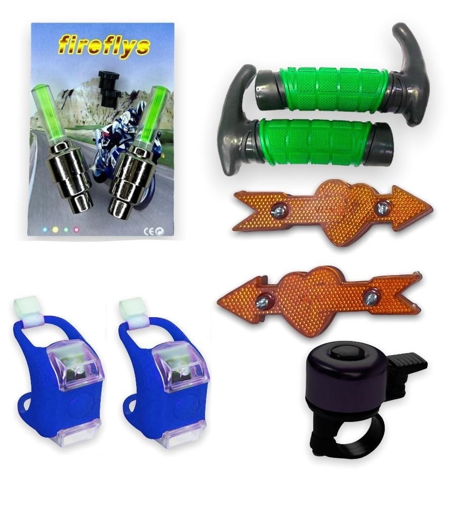 Bicycle Light Accessories Set Wheel Reflector Bell Handle Grip - Valve Light Combo Decoration. 