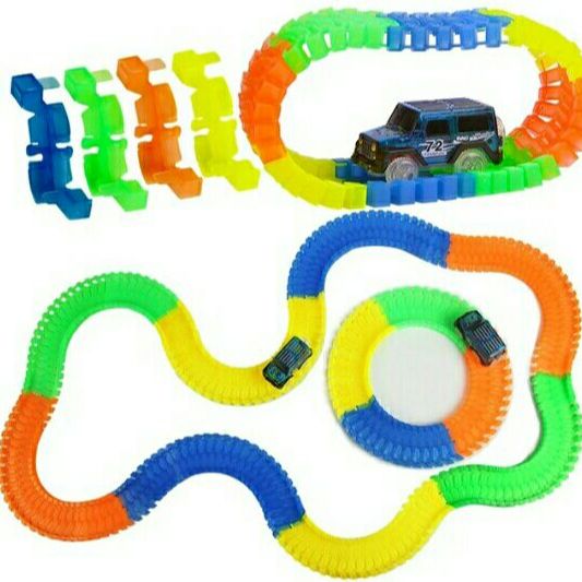Glow Racing Track Car Set Led Light Track Car Flexible Glowing Tracks Toy 56 pcs Race Track Flexible Railway Car Toys
