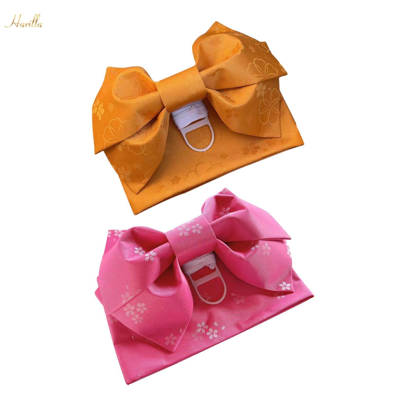 Kimono Obi Japanese Sash Belt with Pre Tied Bow for Women Classic Sakura Pattern Waist Pink Red. 