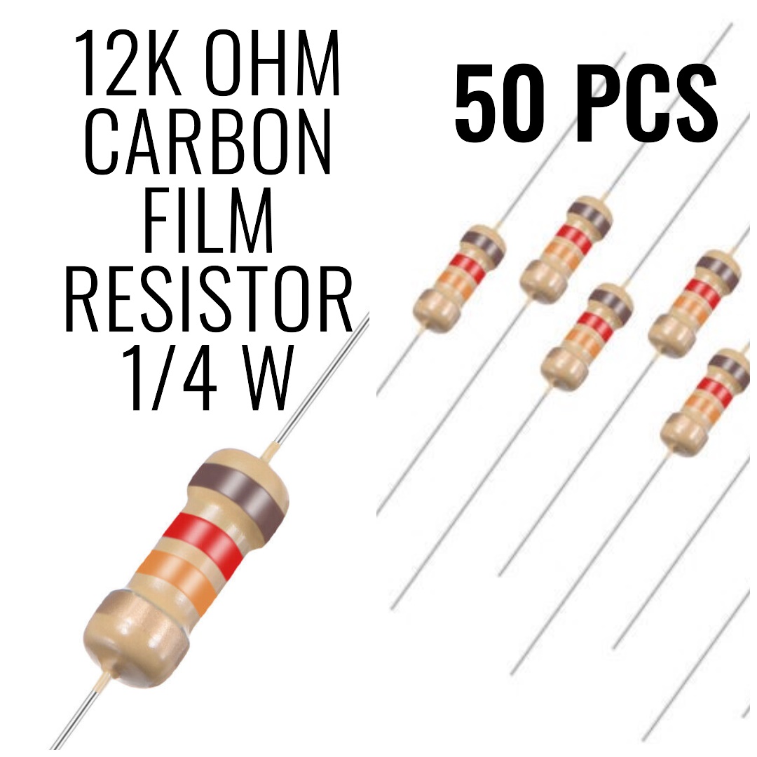 50Pcs - 12K Ohm Carbon Film Resistor 1/4 W Resistance 0.25 Watt 4 Color Band High Quality For DIY