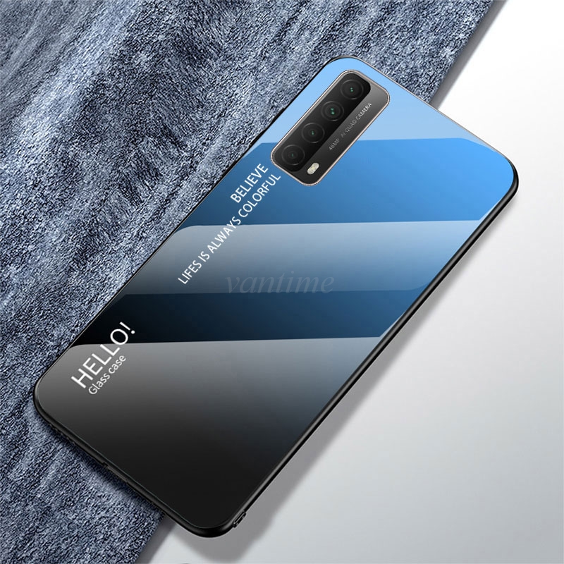 Vantime for Huawei Y7a Case Gradient Phone Back Hard Glass Cover. 
