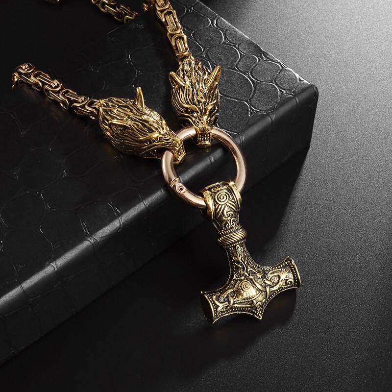 Vintage Viking Wolf Head Necklace for Men Heavy Viking Byzantine Chain High Quality Necklace Jewelry Amulet Gift. 