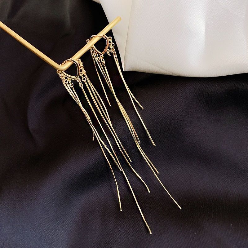 Long Metal Tassel Earrings Ins Style Simple Wild Personality Temperament Texture Girls Earrings. 