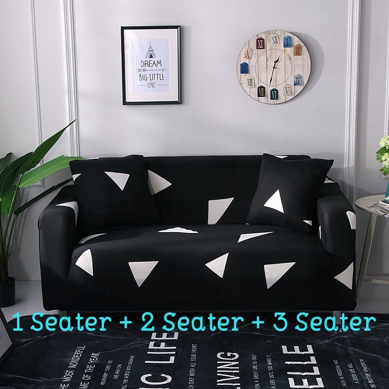 Black & White Triangle Design Sofa Cover Full Set Single Seat Two Seat Three Seat Elastic Full Sofa Cover Couch Slipcover