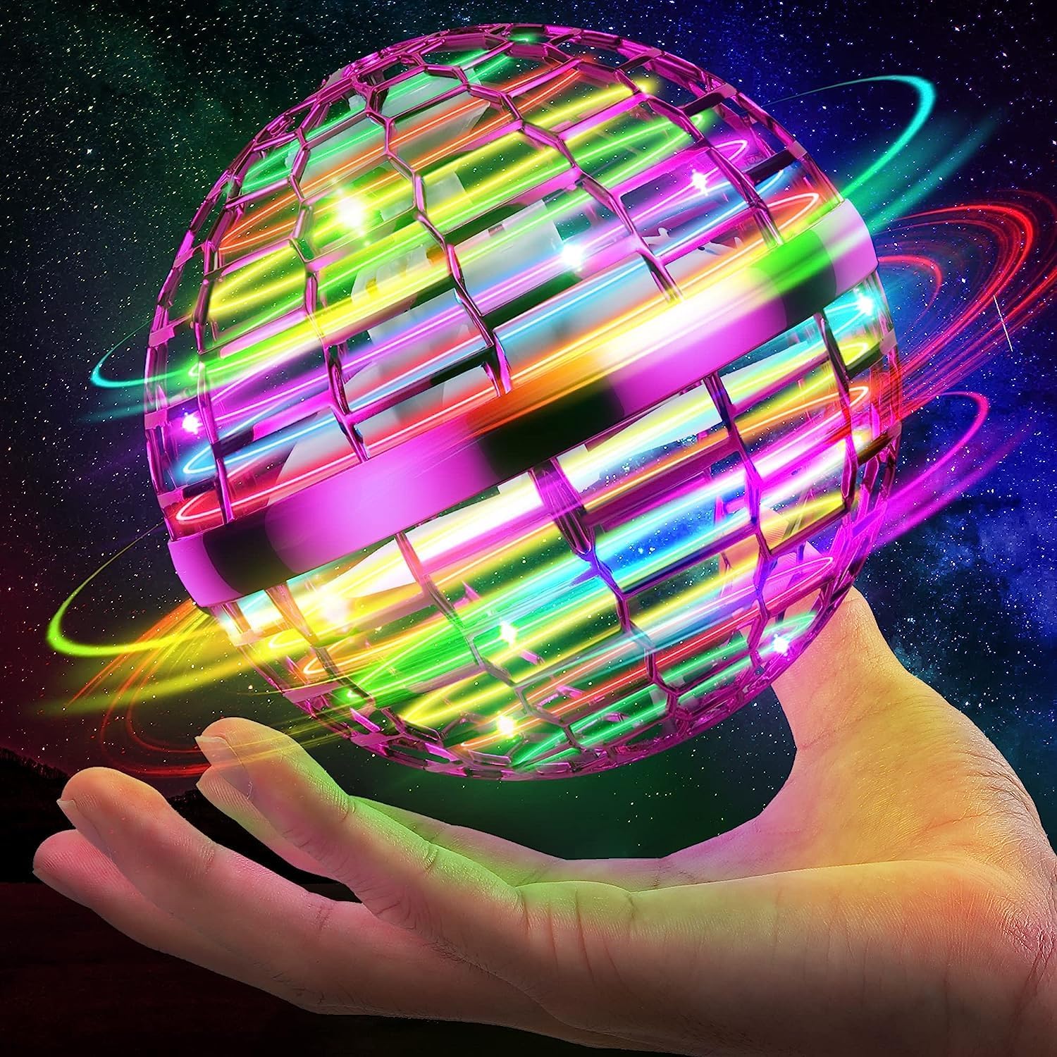 Flynova Magic Flying Orb Ball Galactic Fidget Spinner Ball with 360°Rotating RGB Lights, Floating Spinning Boomerang Ball for Kids, Mini Rechargeable Dro ne Flying Toys for Kids Adults Birthday
